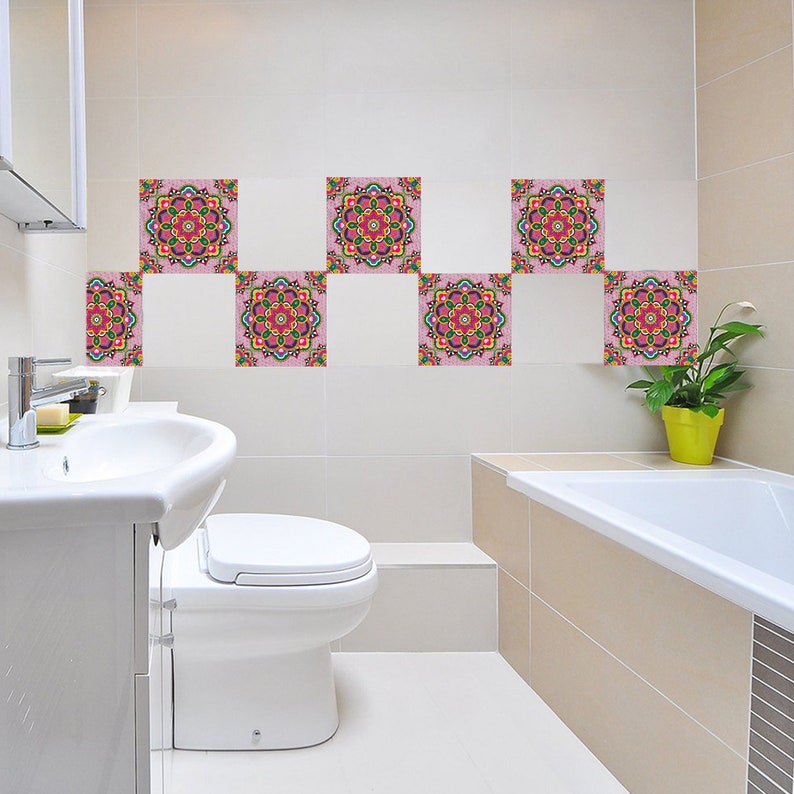 Large Pink Mandala Tiles Stickers Removable Bathroom L Stick Decorative 14 Kitchen Wall Vinyl