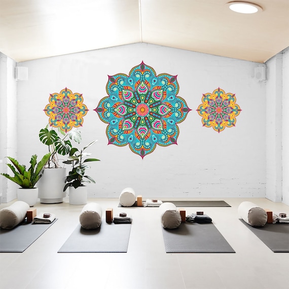 Beautiful Turquoise Mandala, Yoga Studio Design, Vinyl Wall Decal