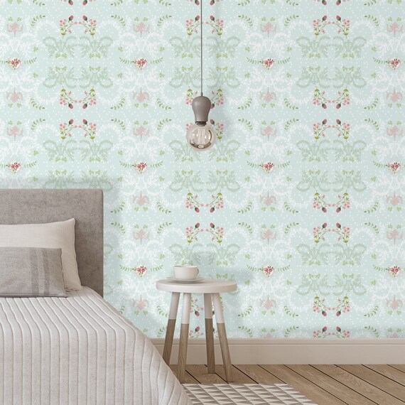French Style Wallpaper Mint Green Removable Wallpaper Etsy