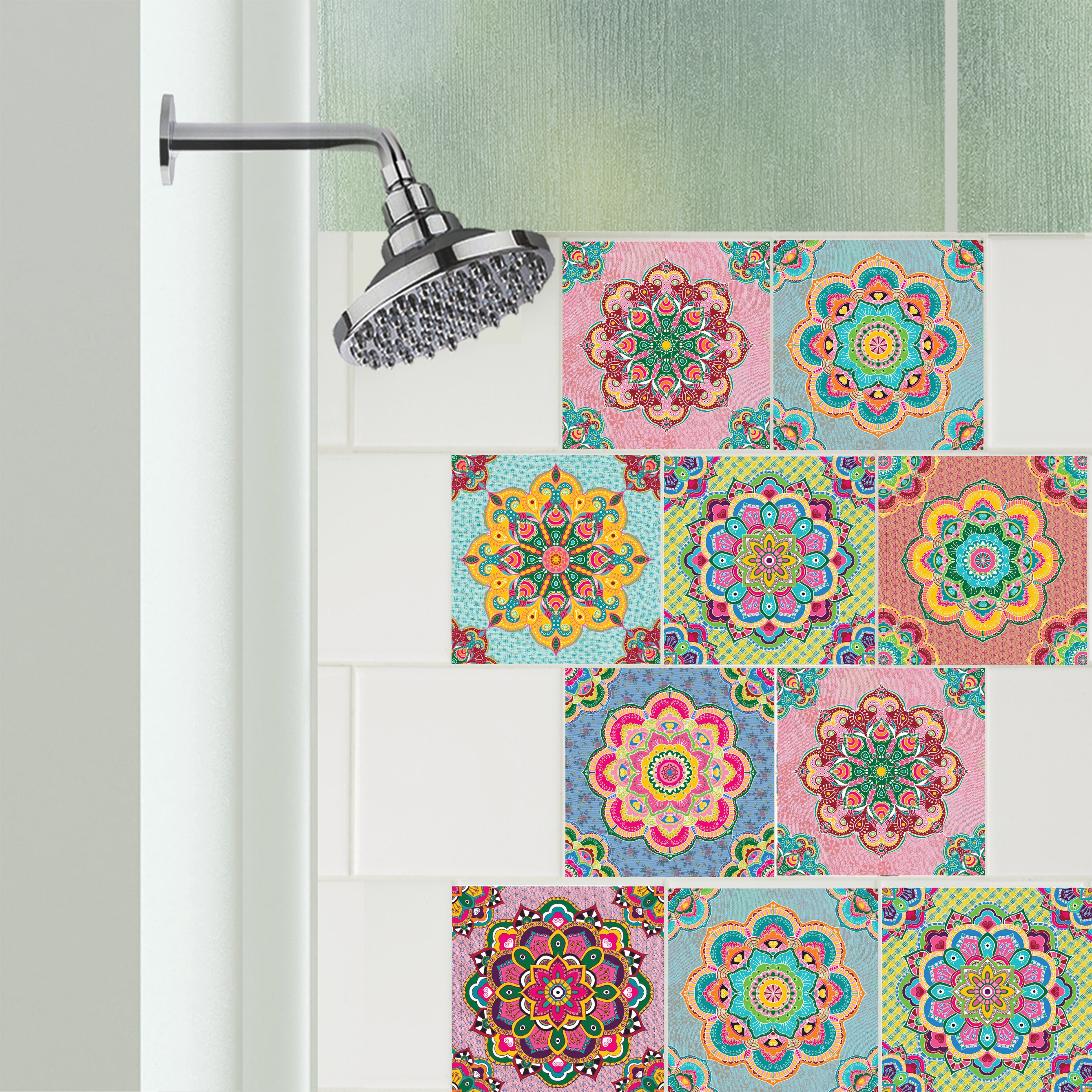 Colorful Bathroom Vinyl Tile Stickers Mandala Tile Stickers Etsy