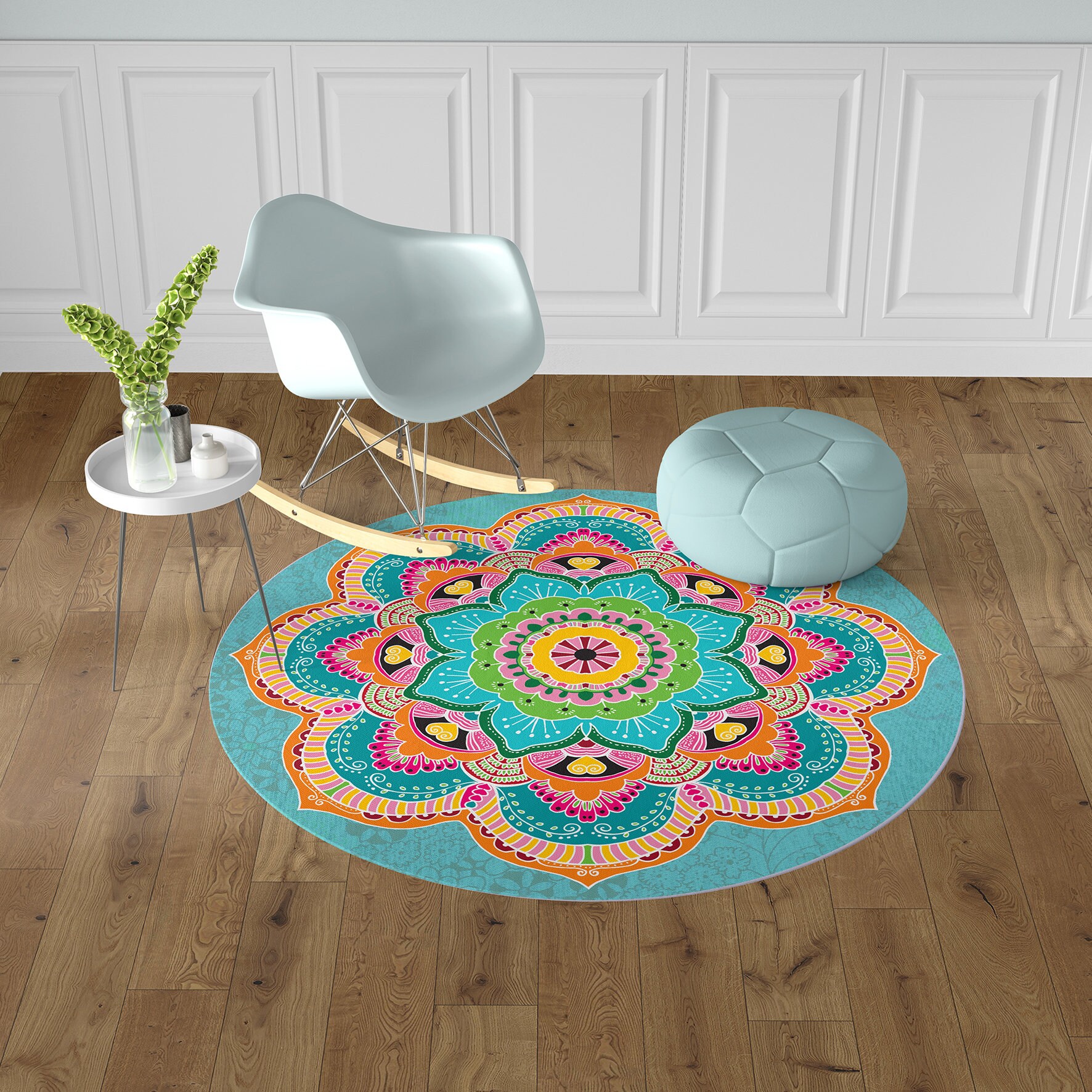 Colourful Mandala Tiles Rug Mat 120cm x 60 cm non-slip vinyl mat easy-clean, 
