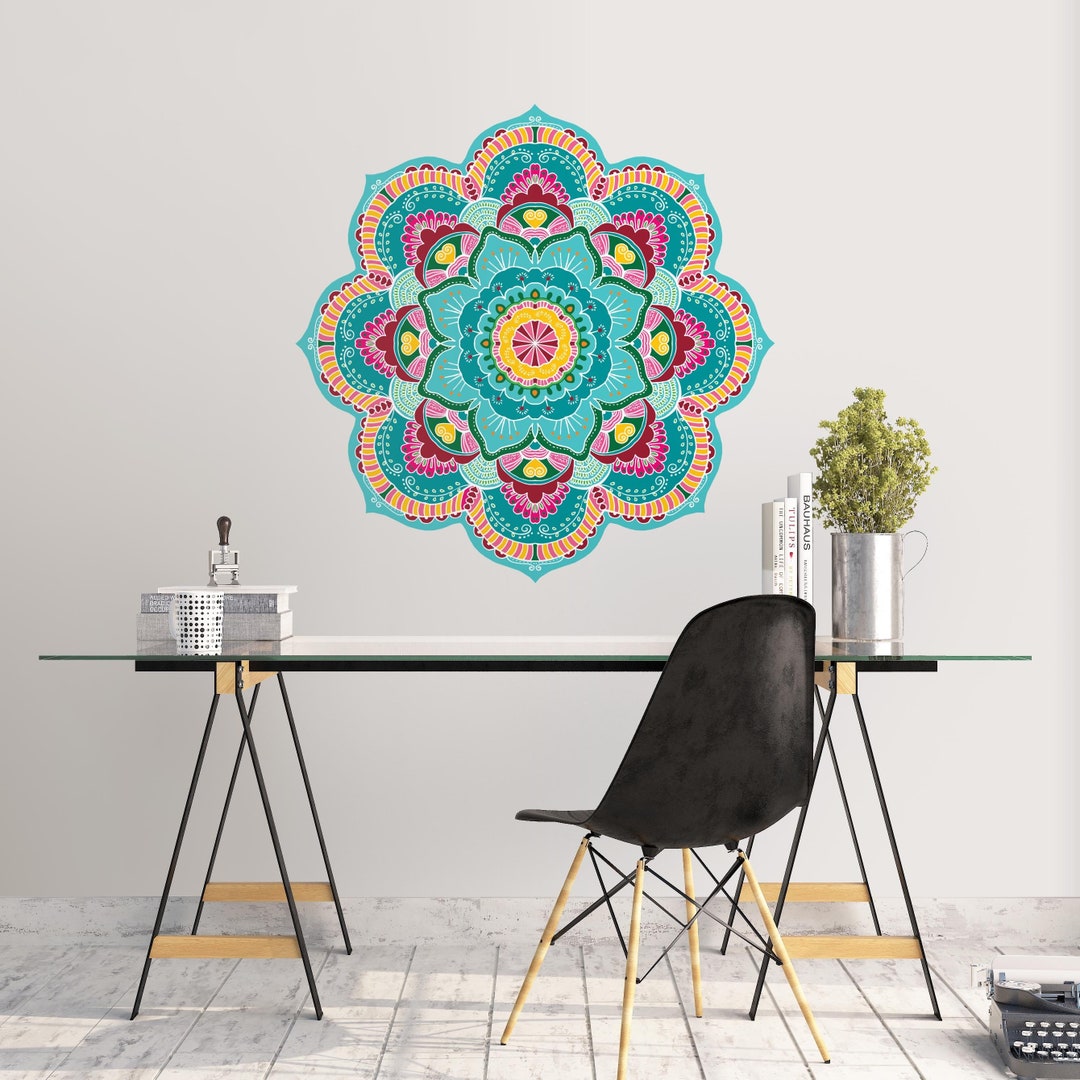 Extra Large Mandala Wall Art, Colorful Vinyl Wall Decal, Hippie Wall