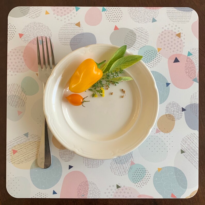Pastel Shades Colorful Rustic Table Mats Retro Chic Dining Table Plate Placements Dinnerware Table Mats Square Funky Pop Art Placemats