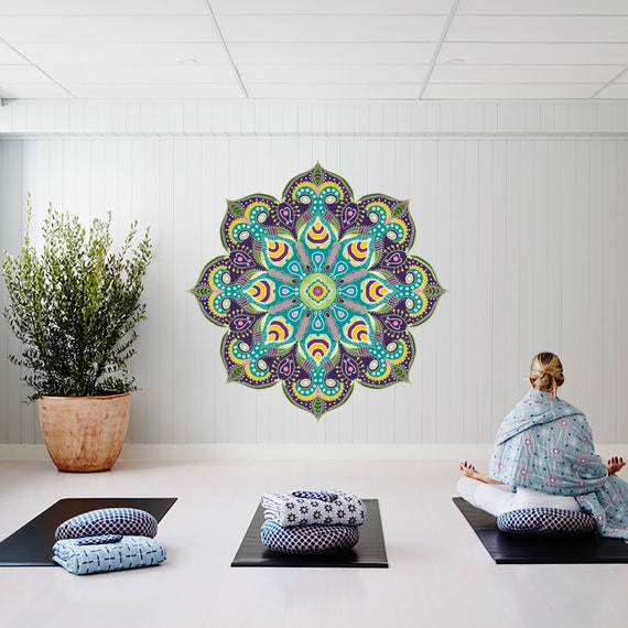 Beautiful Purple Mandala, Yoga Studio Design, Vinyl Wall Decal