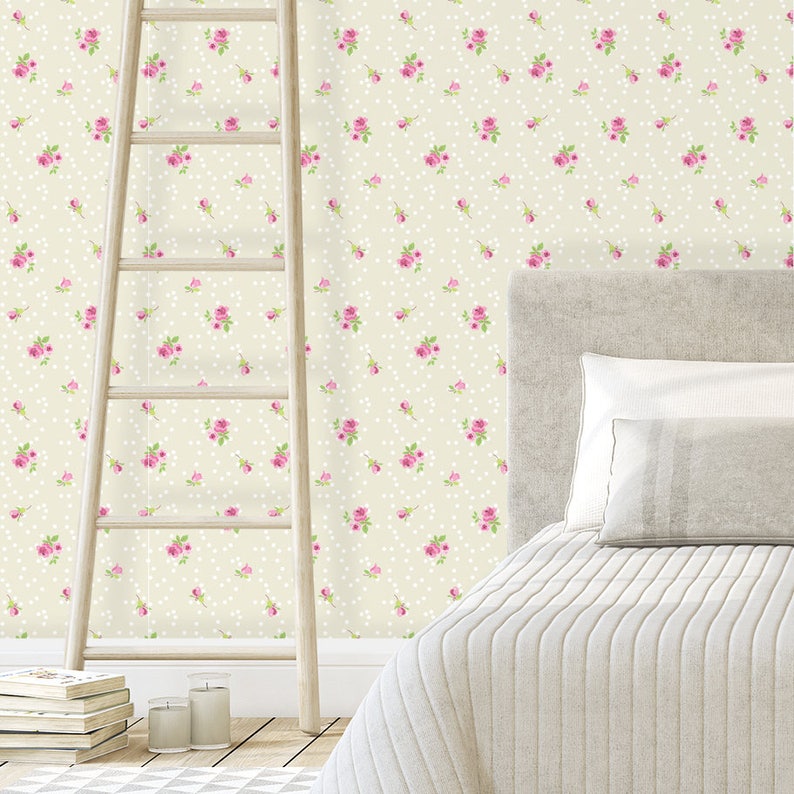 Floral Roses Wallpaper Vintage Romantic Wall Decor Baby Girl Nursery Decor Self Adhesive Wallpaper Removable Wall Mural Wall Covering
