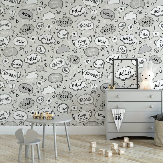 Gris claro divertido cómics fondo de pantalla para niños - Etsy España Gris claro divertido cómics fondo de pantalla para niños - Etsy España