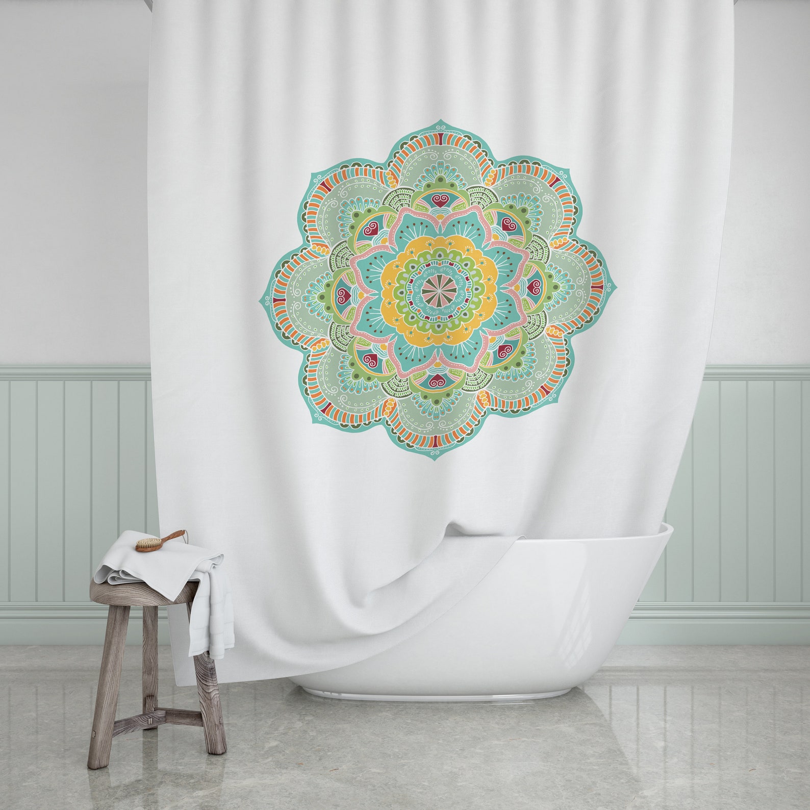 White Hippie Shower Curtain Eclectic Bath Décor Fabric Etsy