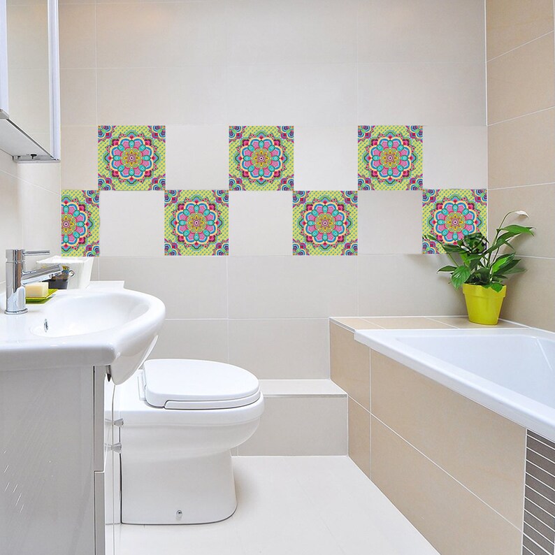 Bathroom Tile Decor Mandala Vinyl Decal Set Of 14 Removable Image 0