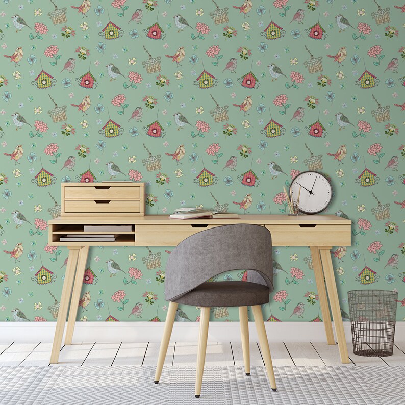 Papier Peint Vintage Oiseau Cage Fond Décran Wallpaper Etsy