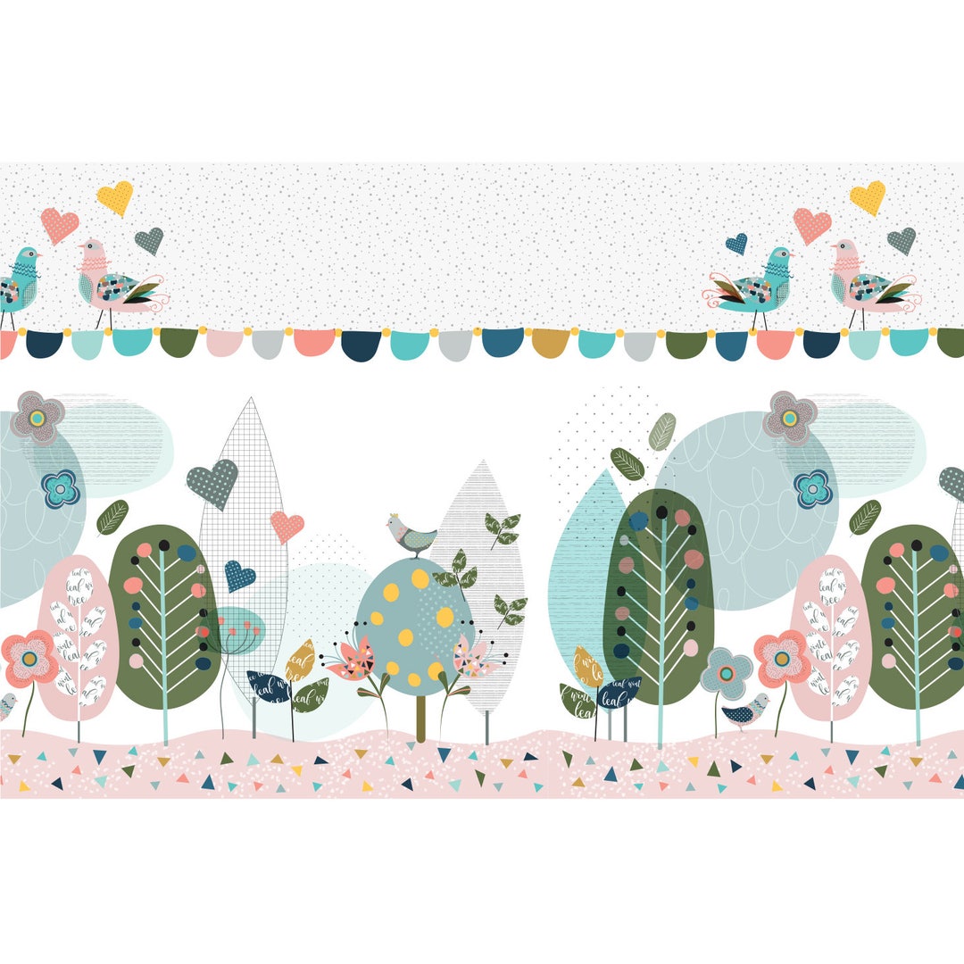 Trees and Birds Nursery Baby Girl Wallpaper Border Wall Etsy