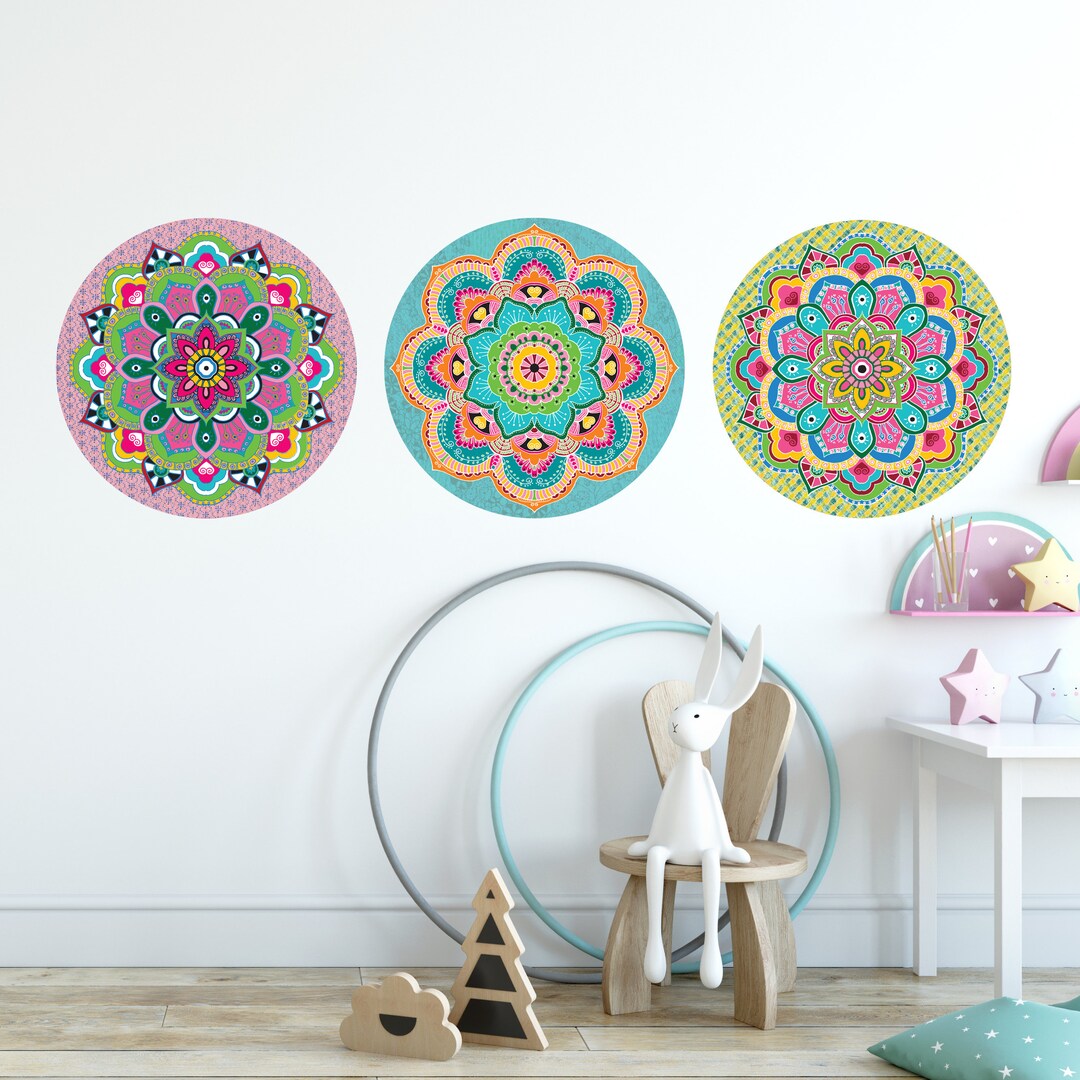 Nursery Wall Stickers 9 Colorful Vinyl Wall Decals Mandala - Etsy Israel