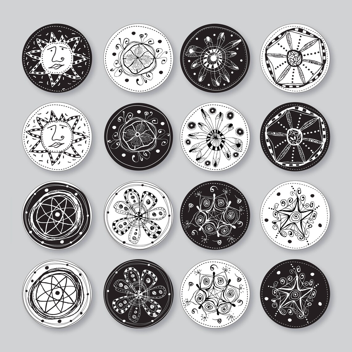 16 Black and White Wall Decals Small Round Stickers for Wall | Etsy