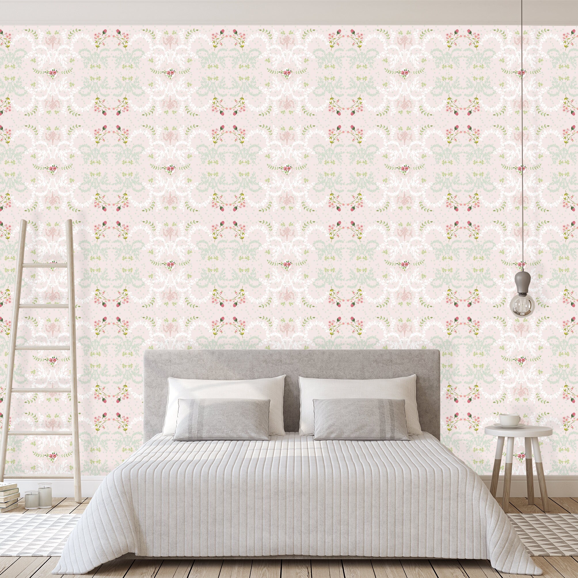 Pink Removable Wallpaper Light Pink Wallpaper Vintage Floral | Etsy