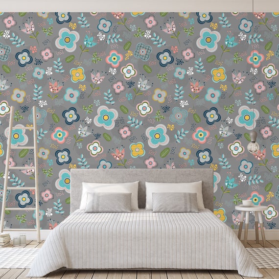 Flower Wallpaper Peel And Stick Wallpaper Temporary Etsy Flower Wallpaper Peel And Stick Wallpaper Temporary Etsy