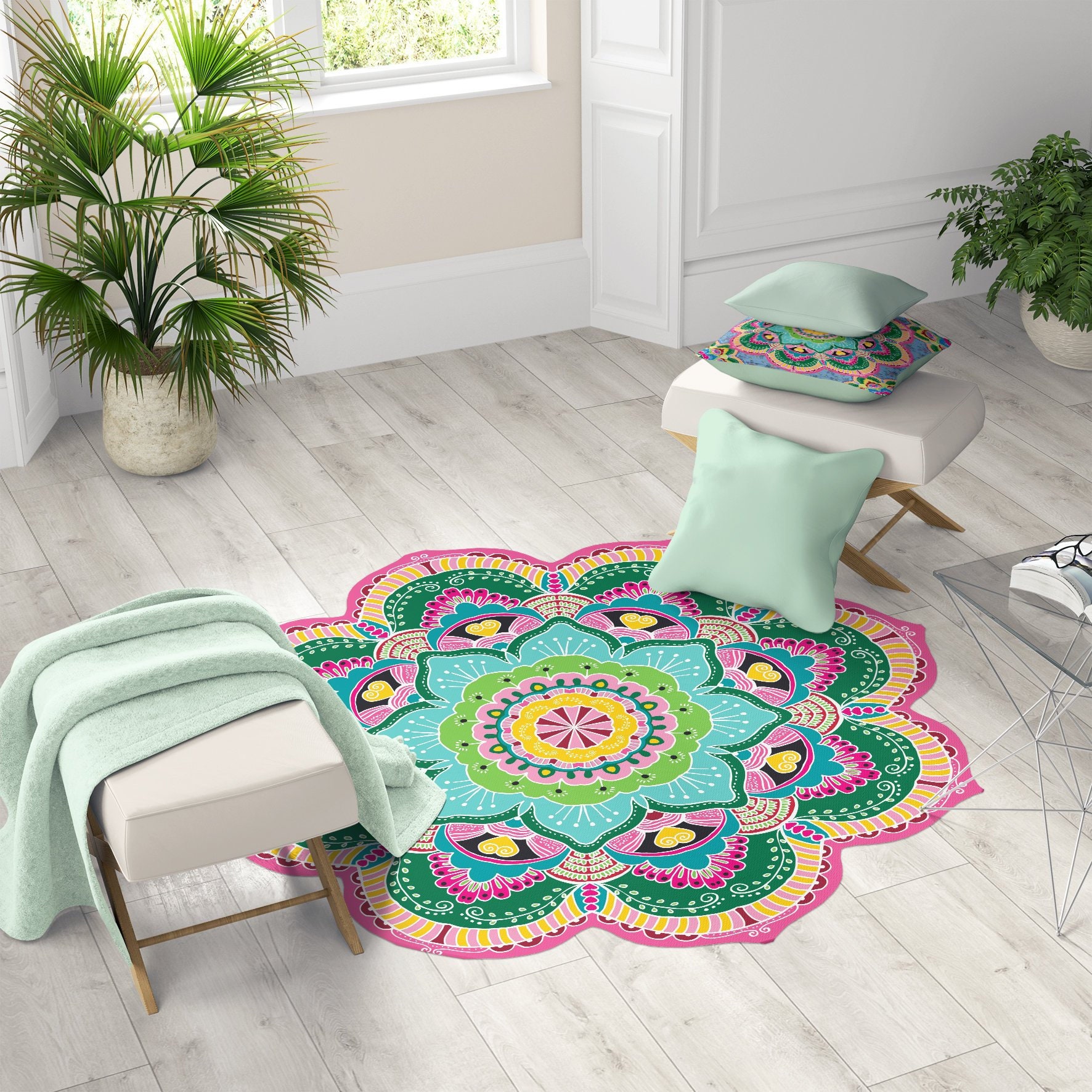 Hippie Mandala Yoga Mat Home Bedroom Round Bath Carpet Non-Slip Picnic Beach Rug 