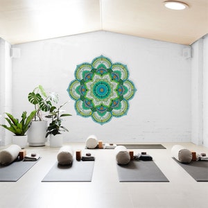 Green Yoga Studio Design, Large Mandala Wall Art, Wall Stencil, Hippie Wall Decor, Floral Home Decor, Spiritual Wall Decal