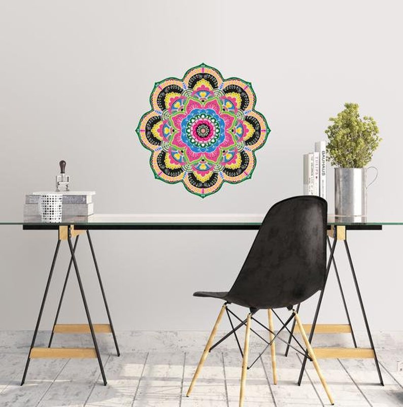 Colorful Mandala Wall Art Hippie Decor Mandala Stencil Etsy