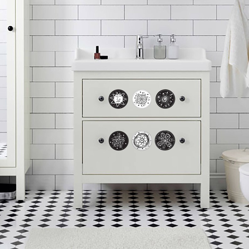 16 Black and White Wall Decals Small Round Stickers for Wall Etsy