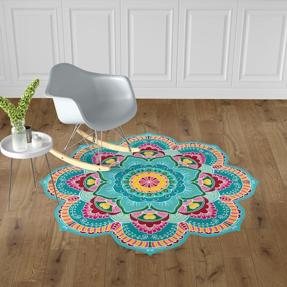 Floor Vinyl Rug, Mandala Kitchen Rug, Linoleum Colorful Area Rug