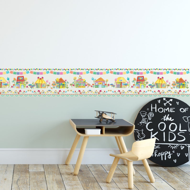 Kids Room Border Colorful Happy Homes Wall Border Decal Boys Room Decal Nursery Border Kids Wall Art Decal