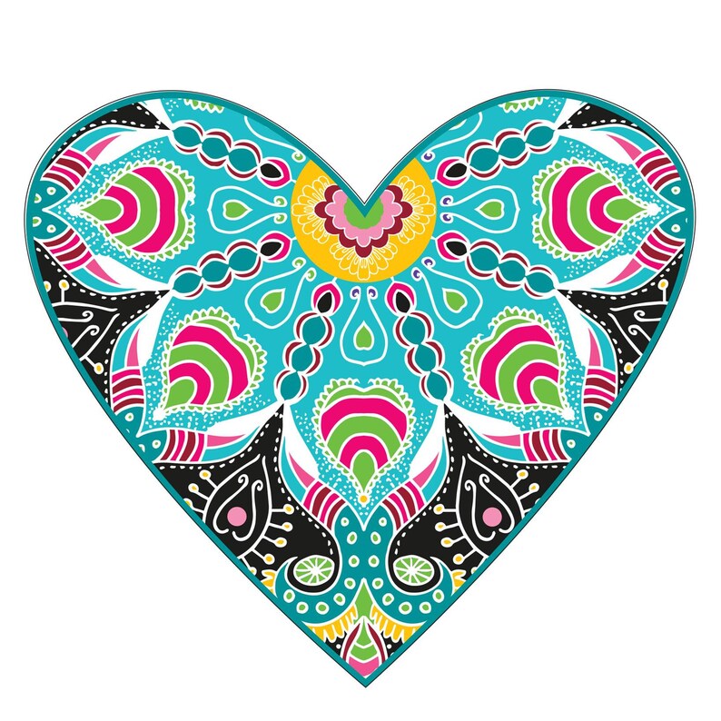 Set of 9 Heart Large Wall Decals Colorful Mandala Heart Etsy