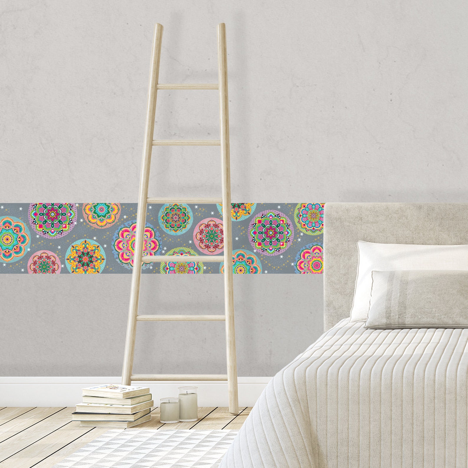 Removable Wallpaper Border Mandala Wallpaper Boho Wall Etsy
