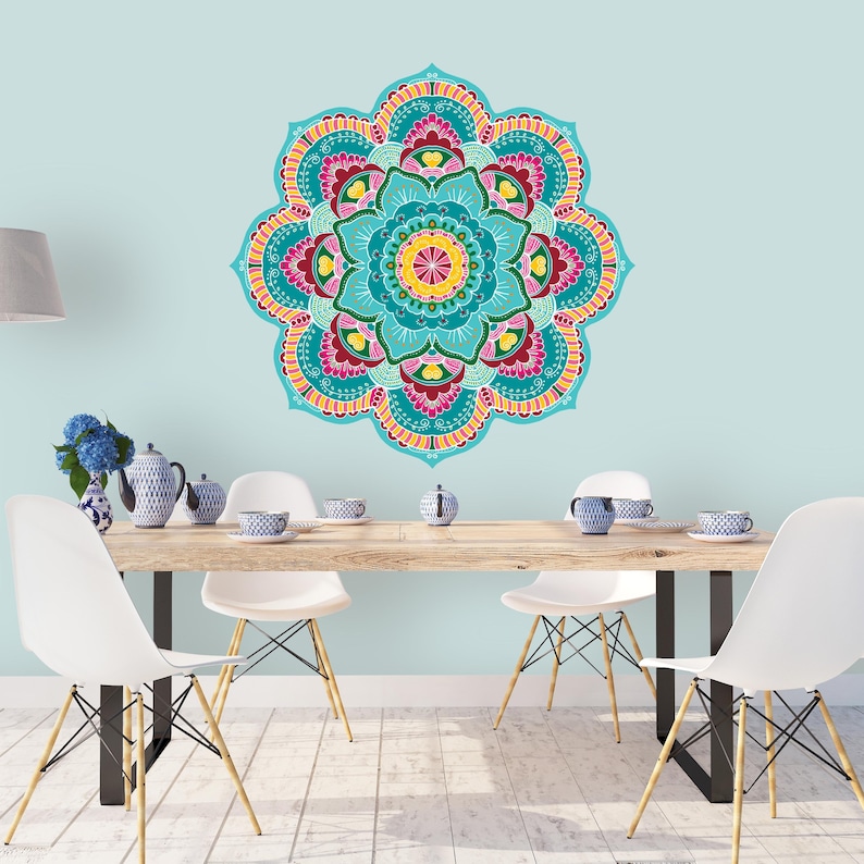Extra Large Mandala Wall Art Colorful Vinyl Wall Decal Etsy