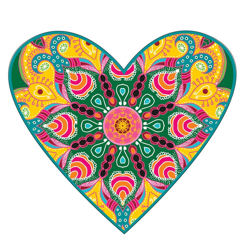 Set of 9 Heart Large Wall Decals Colorful Mandala Heart Etsy