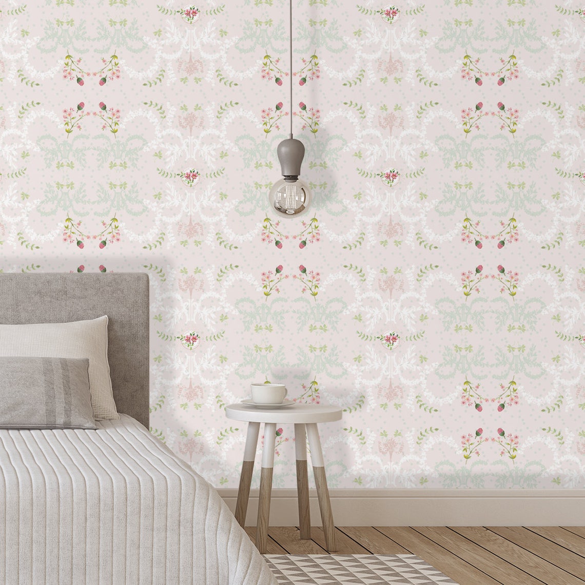 Pink Removable Wallpaper Light Pink Wallpaper Vintage Floral | Etsy