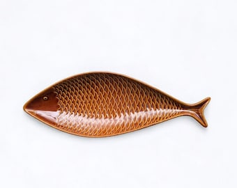 Stig Lindberg Gustavsberg Fish Dish: Vintage 1960s Brown Serving Plate