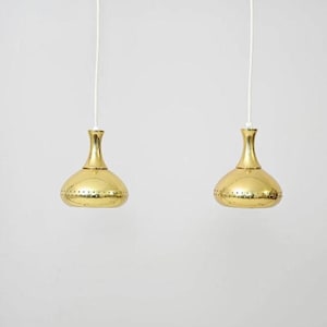 Pair of Brass Pendant Lights by Hans-Agne (HAJ) Jakobsson for Markaryd, 1960s Mid-Century Modern