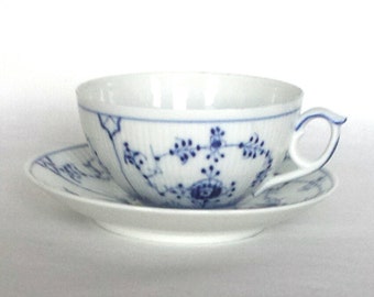 Magnificent Royal Copenhagen large blue fluted tea / coffee cup and saucer