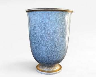 Jarrón vintage de Royal Copenhagen: porcelana esmaltada con crujido azul, diseño de Thorkild Olsen