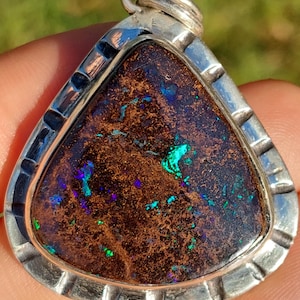 Boulder Opal, Sterling Silver, Pendant, Australian Opal, Red, Colorful, Opal Jewelry, Opal Jewellery, Necklace