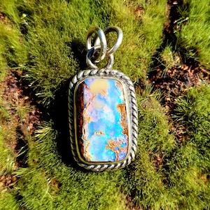 Boulder Opal, Sterling Silver, Pendant, Australian Opal, Pipe Opal