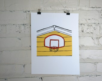 Basketball Hoop Garage Siebdruck Kunst