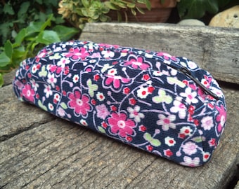 Corduroy Pencil Case, Cosmetic Bag With Flowers