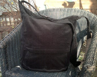 Black,corduroy,zippered big bag