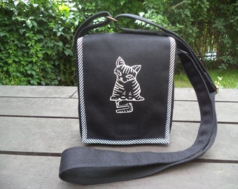 Canvas Shoulder Bag With Cat