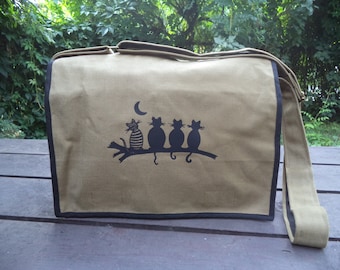 Canvas Shoulder Bag With Cats