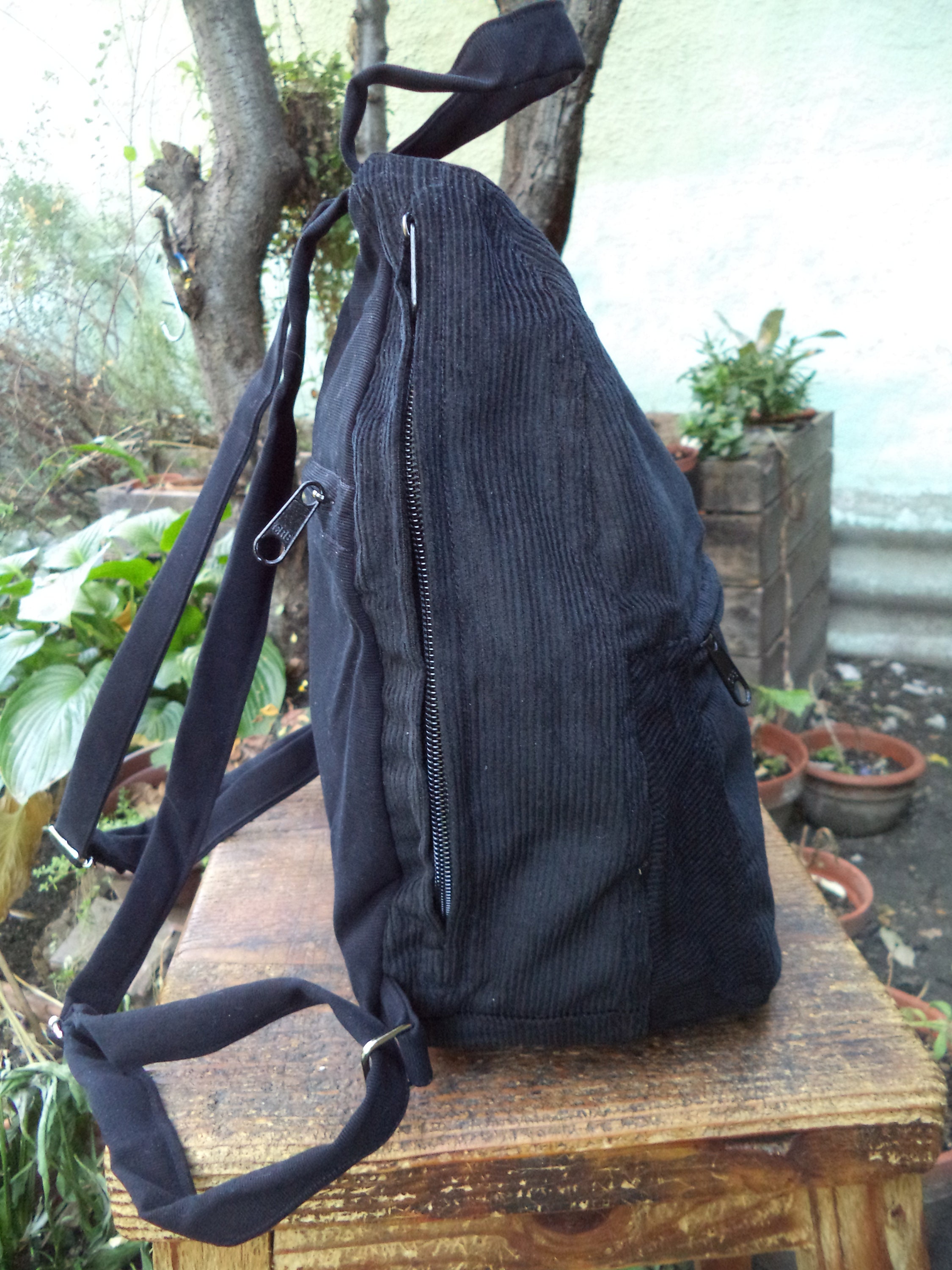 Black Corduroy Backpack - Etsy