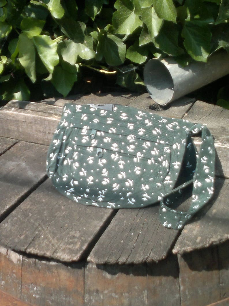 Green and white floral corduroy fanny pack,hip bag,belt bag