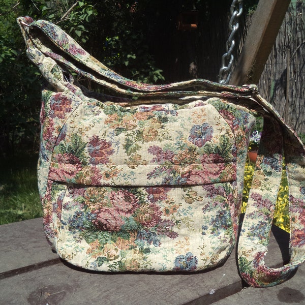 Gobelin Umhängetasche, Reißverschlusstasche, Vintage Tasche