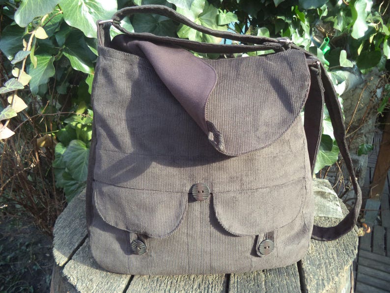 Brown corduroy messenger bag,buttoned big bag