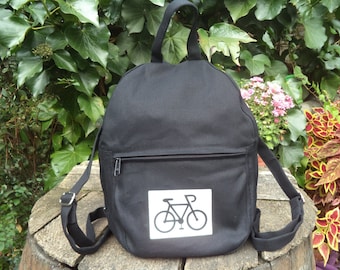 Small Black Canvas Backpack With a Bicycle