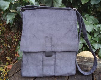 Gray corduroy messenger bag