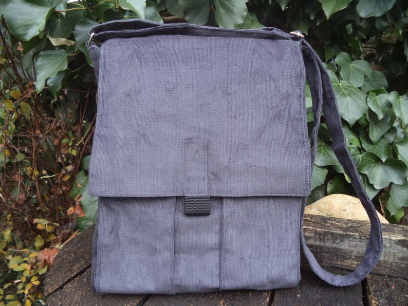 Gray corduroy messenger bag image 1