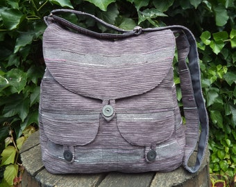 Gray and mauve - chenille, buttoned big bag