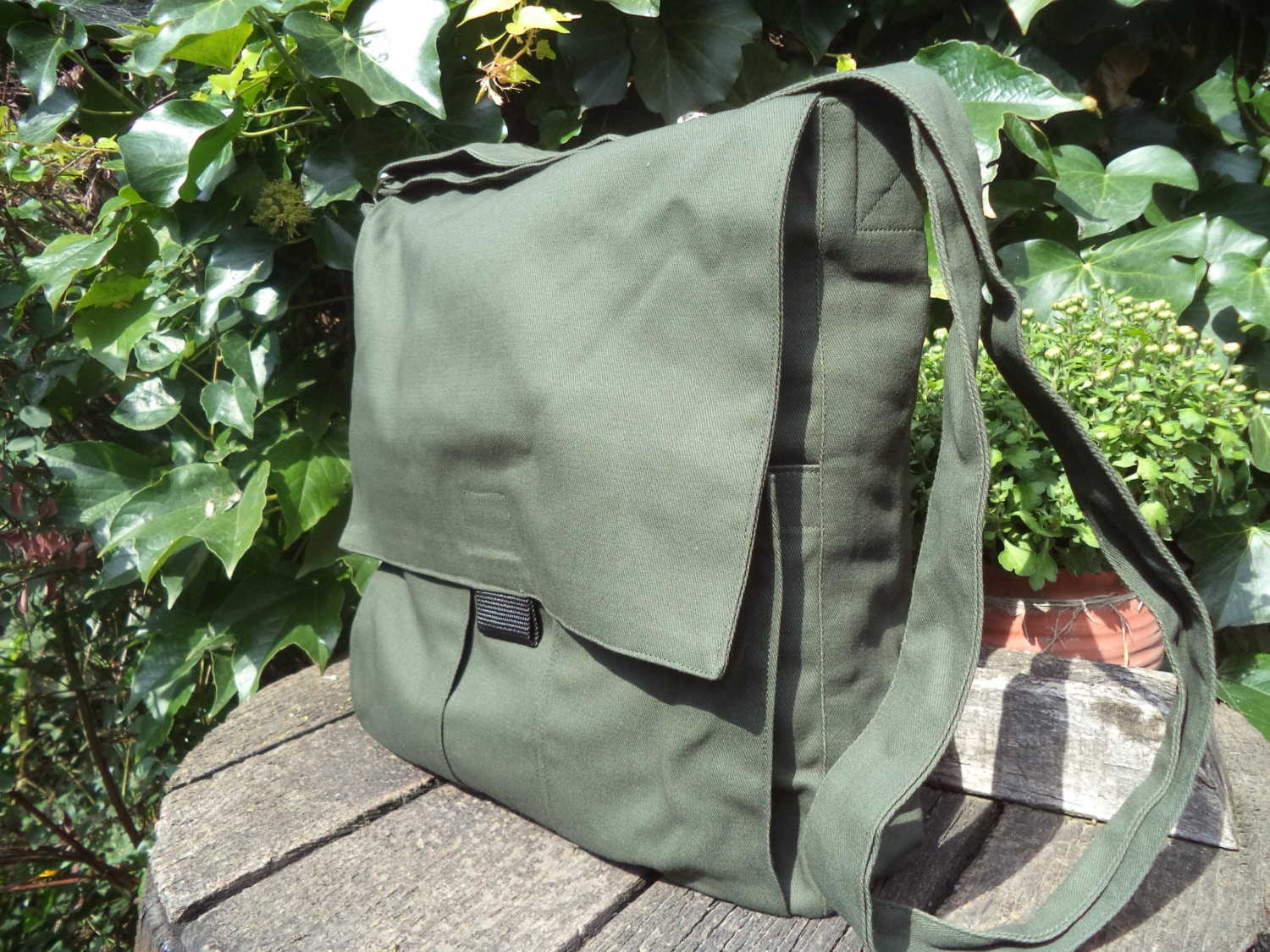 Olive green canvas messenger bag shoulder bag Etsy