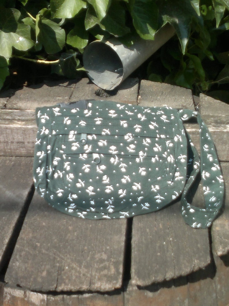 Green and white floral corduroy fanny pack,hip bag,belt bag